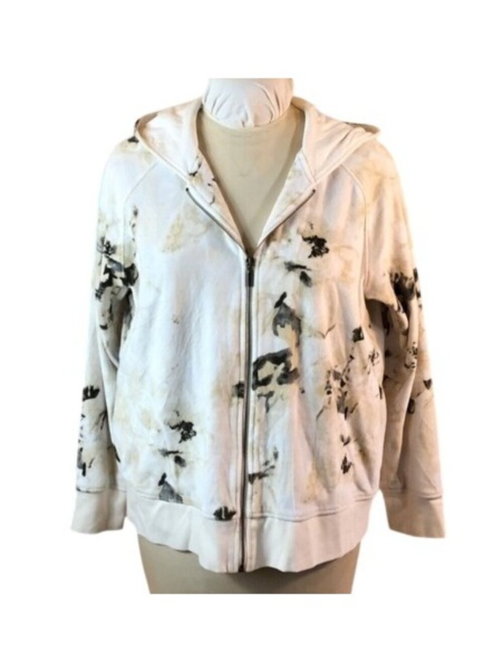 Zenergy By Chicos 3 Tie-Dye Zip-Up Hoodie Jacket White & Black Cotton Blend XL